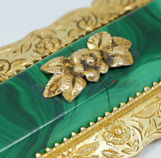Antique Art Deco Large Solid 15ct Yellow Gold Malachite Panel Heavy Brooch Pin