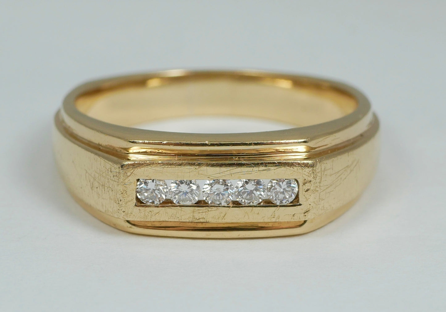 Modern Solid 9ct Yellow Gold & 0.20ct Diamond Mens Dress Band Ring Size 12 X 67