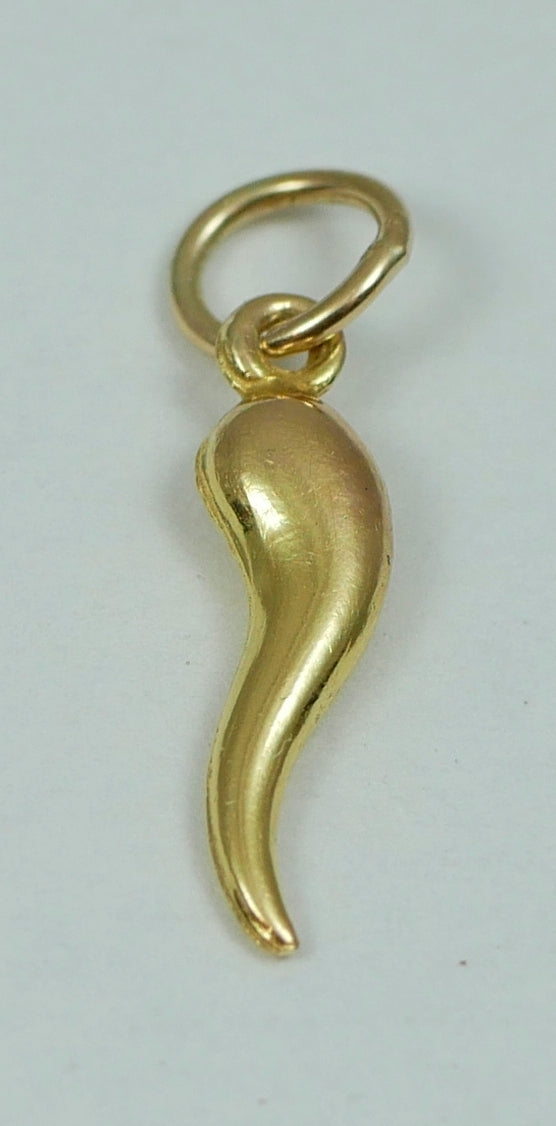 Solid 9ct Yellow Gold Hollow 16mm Chilli Pepper Corno Bracelet Charm Pendant 375