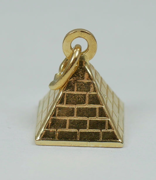Solid 9ct Yellow Gold Hollow 10mm Egyptian Pyramid Bracelet Charm Pendant 375