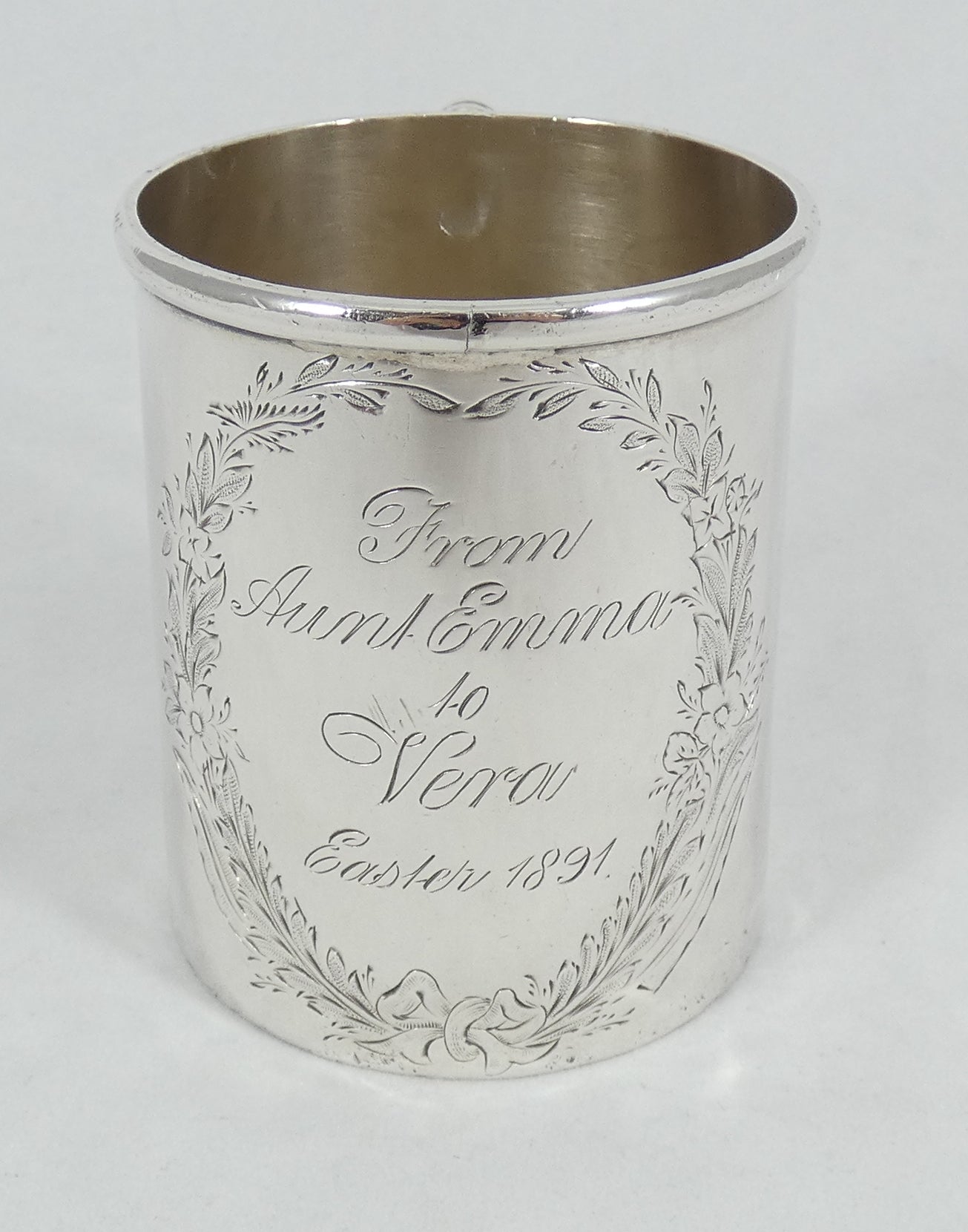 Antique Victorian 1891 Australian Sterling Silver Christening Mug Cup Tankard