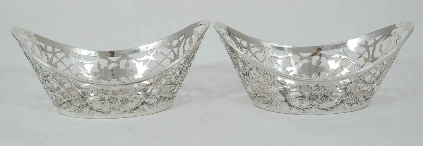 Antique German Pair of Solid 800 Silver Bon Bon Lolly Bowls Dish Set Sterling