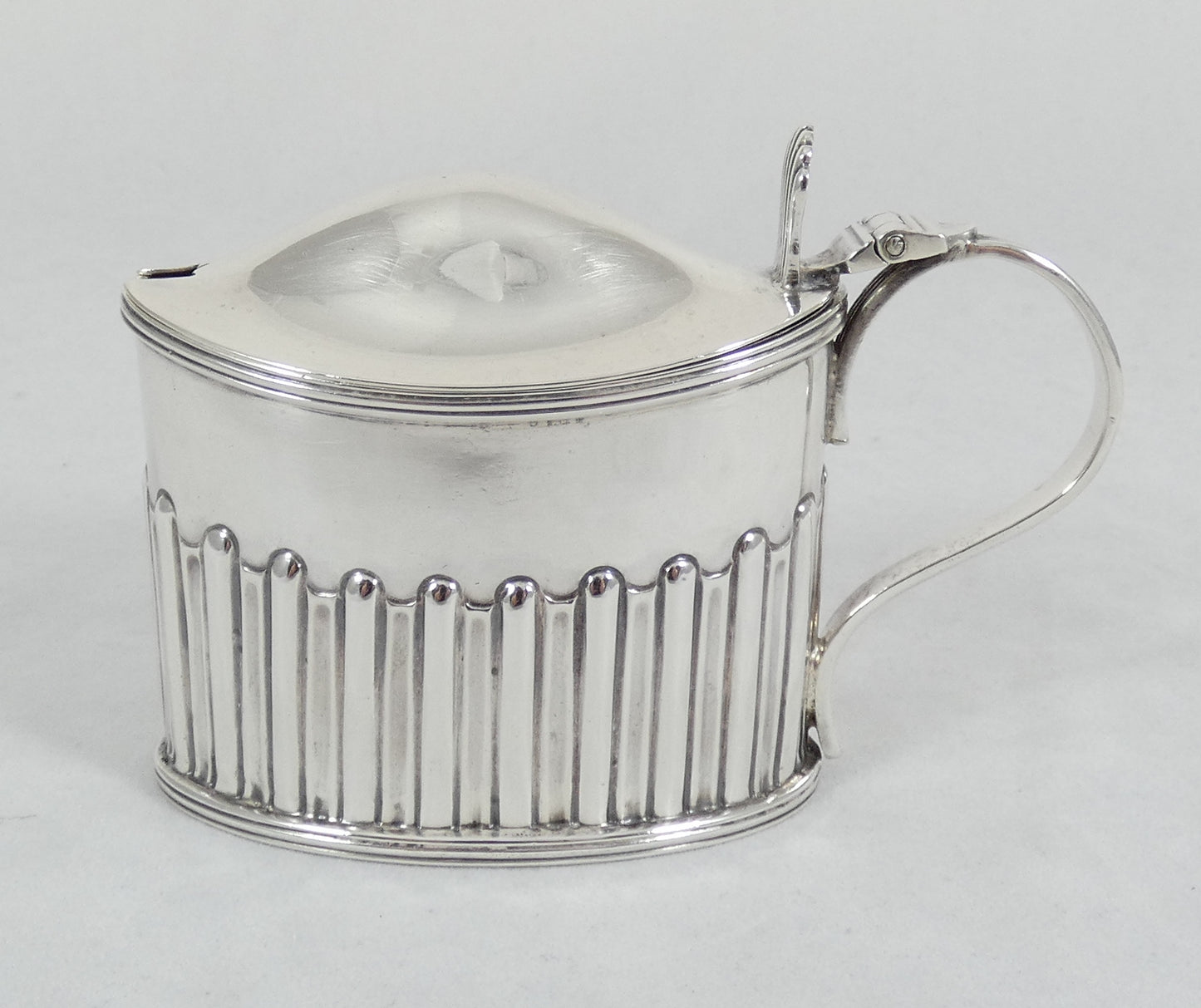 Antique Victorian 1896 Large Oval Sterling Silver Blue Glass Mustard Pot Cruet