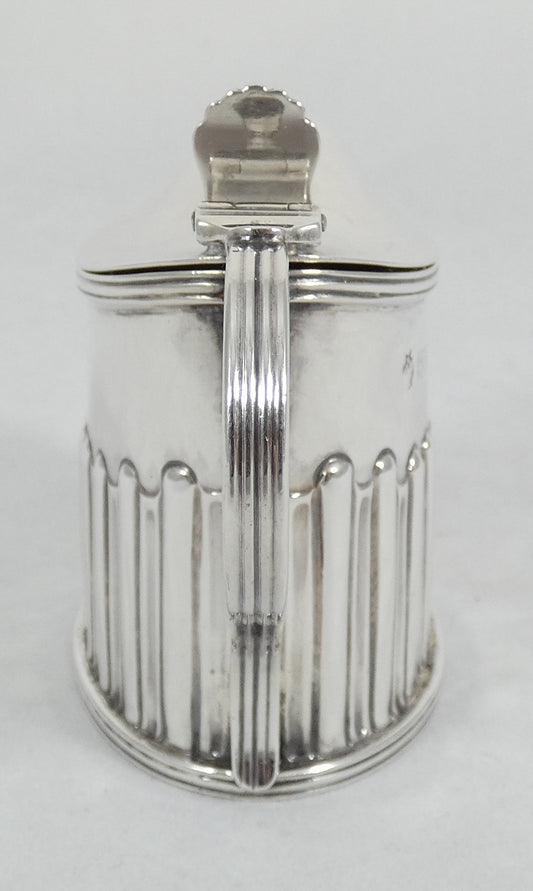 Antique Victorian 1896 Large Oval Sterling Silver Blue Glass Mustard Pot Cruet