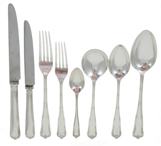 Antique Vintage 53pc 6pl Sterling Silver Marie Cutlery Set Fork Spoon Asprey CJV