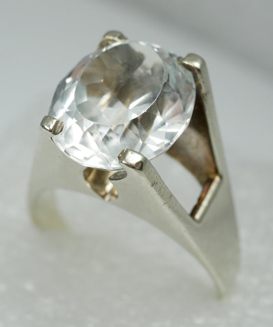 Retro Vintage Solid 9ct White Gold Topaz Solitaire Cocktail Ring Size 8.5 Q 58
