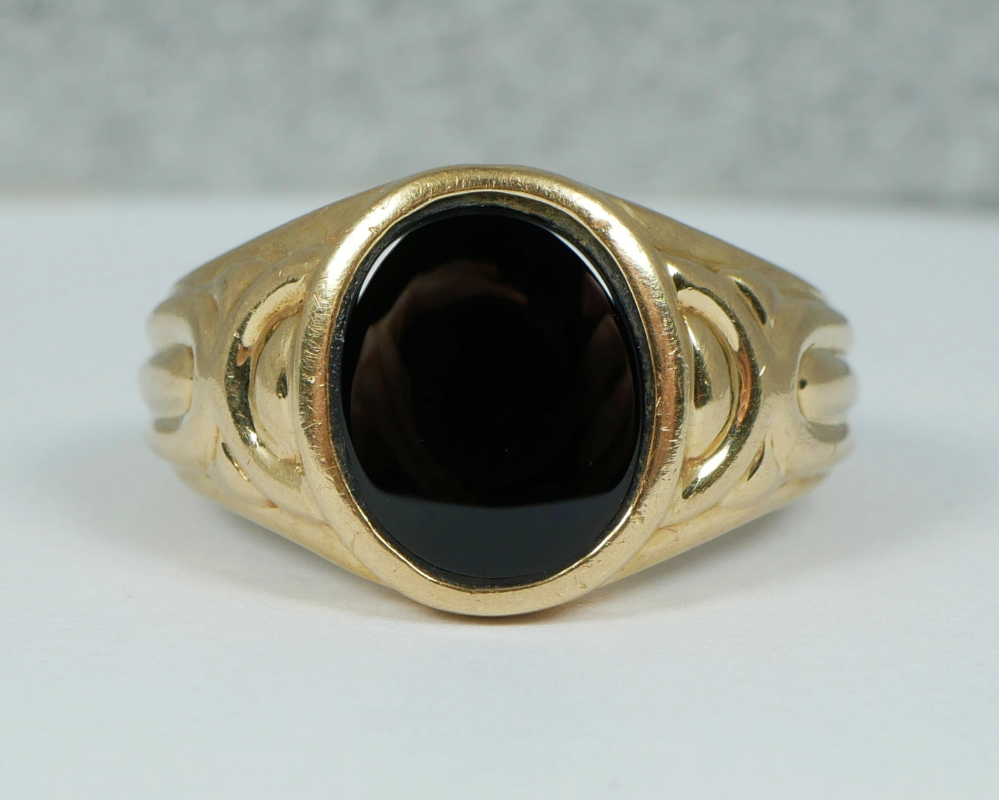 Modern Mens Unisex Solid 9ct Yellow Gold Onyx Signet Dress Ring Size 10 T 61 375