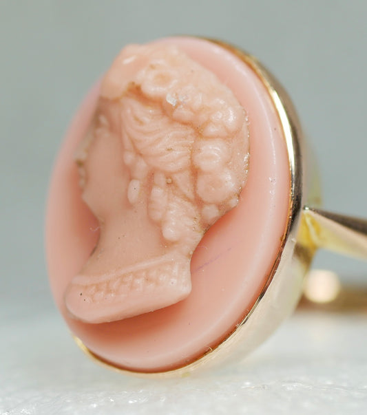 Antique Art Deco Solid 9ct Rose Gold Pink Glass Cameo Dress Ring Size 8 P 56 375