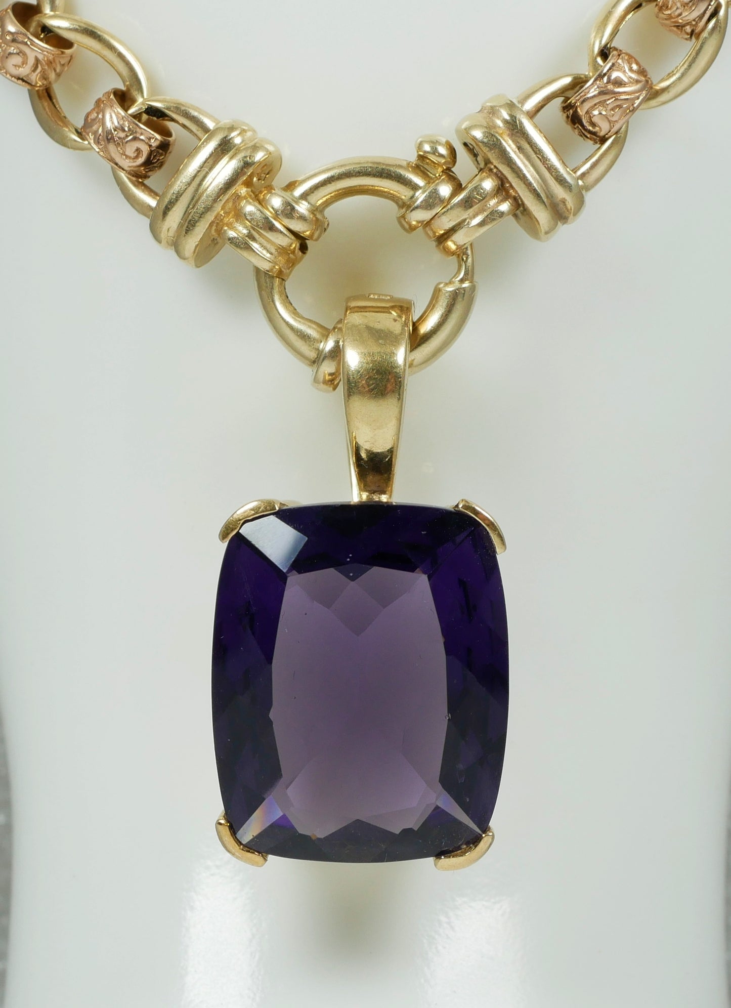 Solid 9ct Yellow Gold Cushion Cut Amethyst Enhancer Necklace Pendant