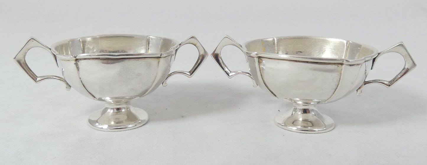 Antique Edwardian 1906 Pair of Sterling Silver Pedestal Salt Cellars Bowl Trophy