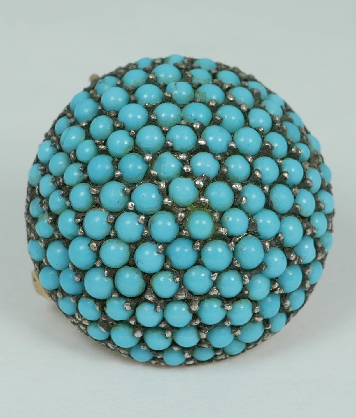 Antique Edwardian 1900 Solid 15ct Yellow Gold Turquoise Cluster Dome Brooch Pin