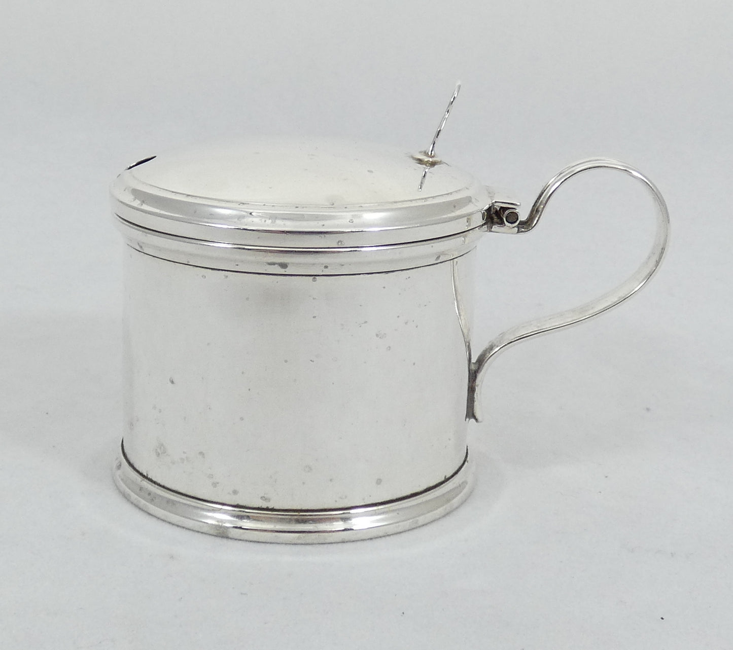 Antique Art Deco 1922 Sterling Silver & Blue Glass Mustard Pot Barrel Cruet Set