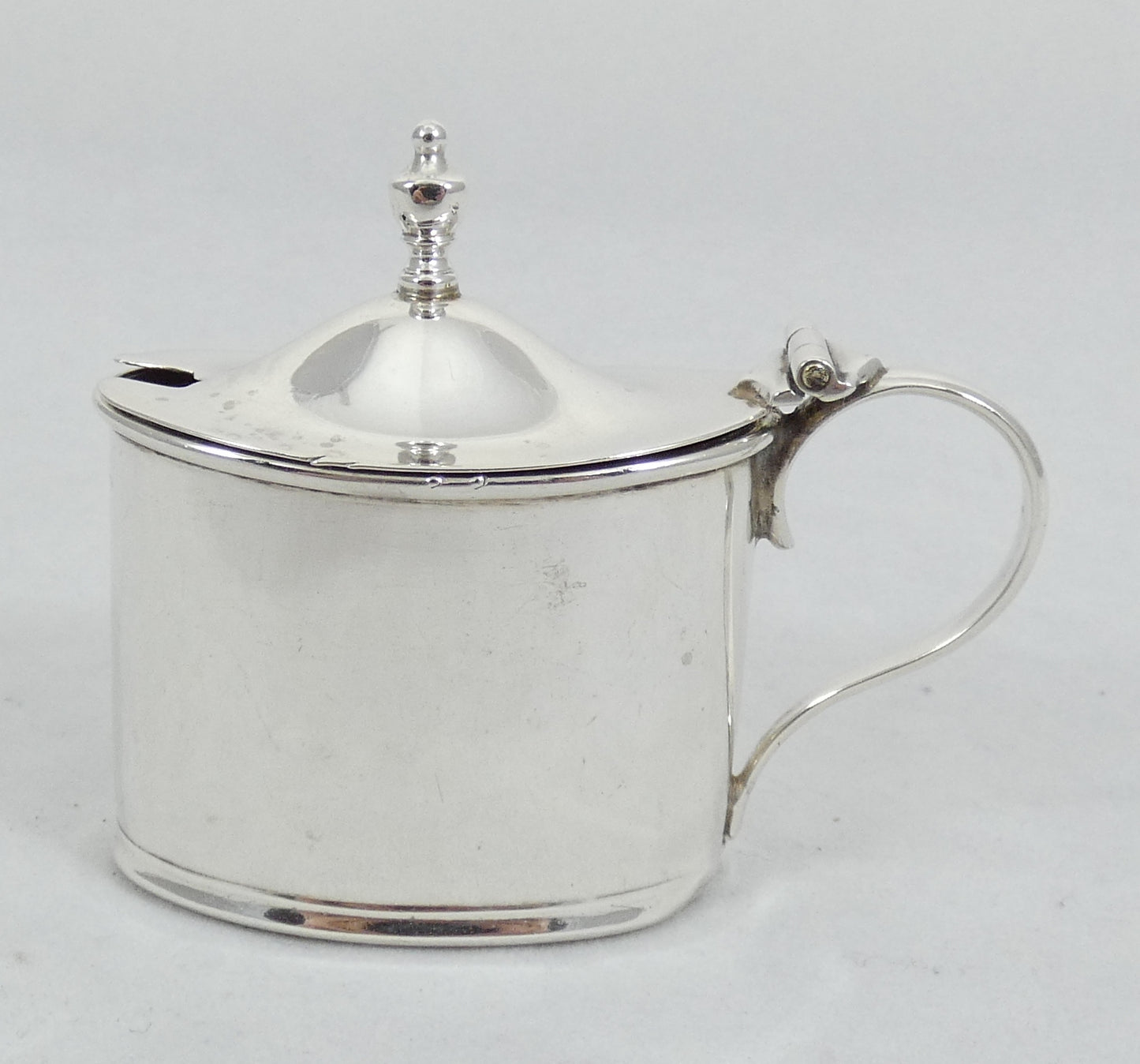 Antique Art Deco 1918 Sterling Silver & Blue Glass Mustard Pot Oval Cruet Set