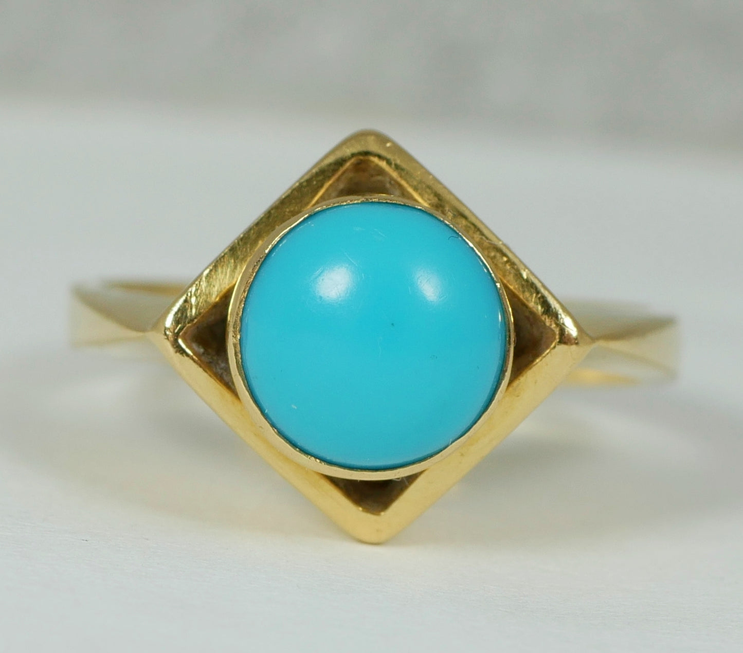 Vintage Solid 18ct Yellow Gold Blue Turquoise Solitaire Dress Ring Size 4 H 47