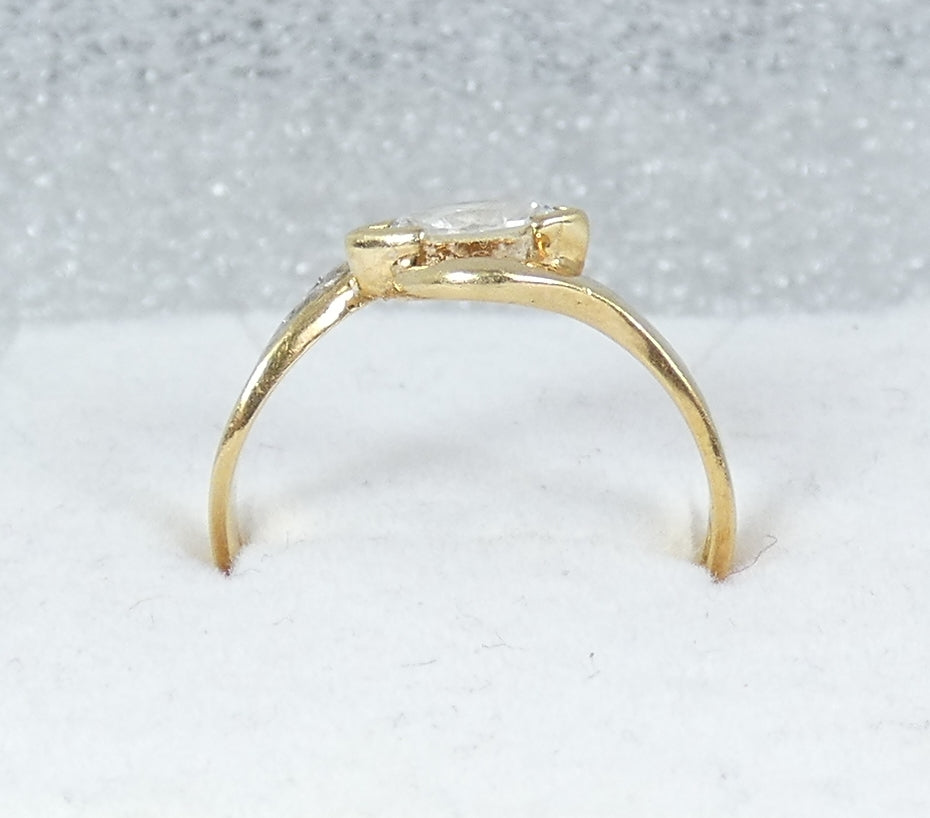 Solid 18ct Yellow Gold Marquise Navette & Round Cut CZ Dress Ring Size 6.5 M 52