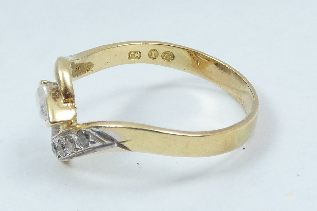 Solid 18ct Yellow Gold Marquise Navette & Round Cut CZ Dress Ring Size 6.5 M 52
