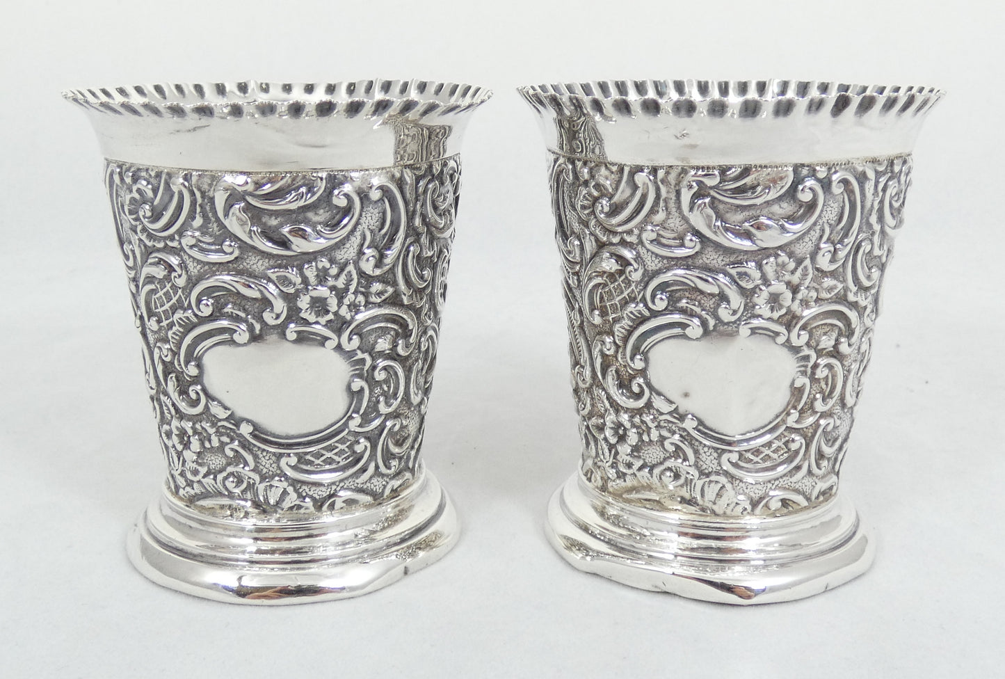 Antique Edwardian 1902 Pair Sterling Silver Flower Vases Tumblers Cups Beakers