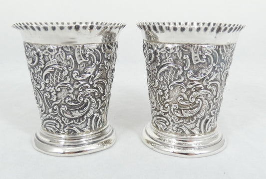 Antique Edwardian 1902 Pair Sterling Silver Flower Vases Tumblers Cups Beakers