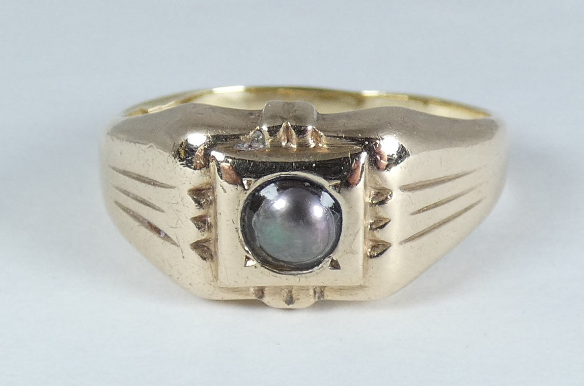 Vintage Solid 9ct Yellow Gold Tahitian Pearl Signet Ring Size 11.5 W 65 Unisex