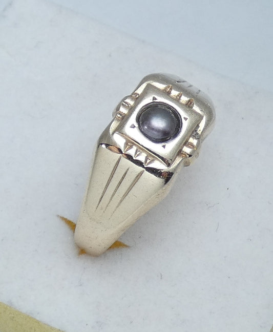 Vintage Solid 9ct Yellow Gold Tahitian Pearl Signet Ring Size 11.5 W 65 Unisex