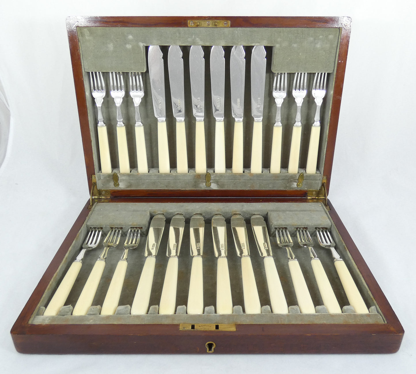Antique Art Deco 1933 Set 24 Sterling Silver Fish Dessert Knives Forks Cutlery