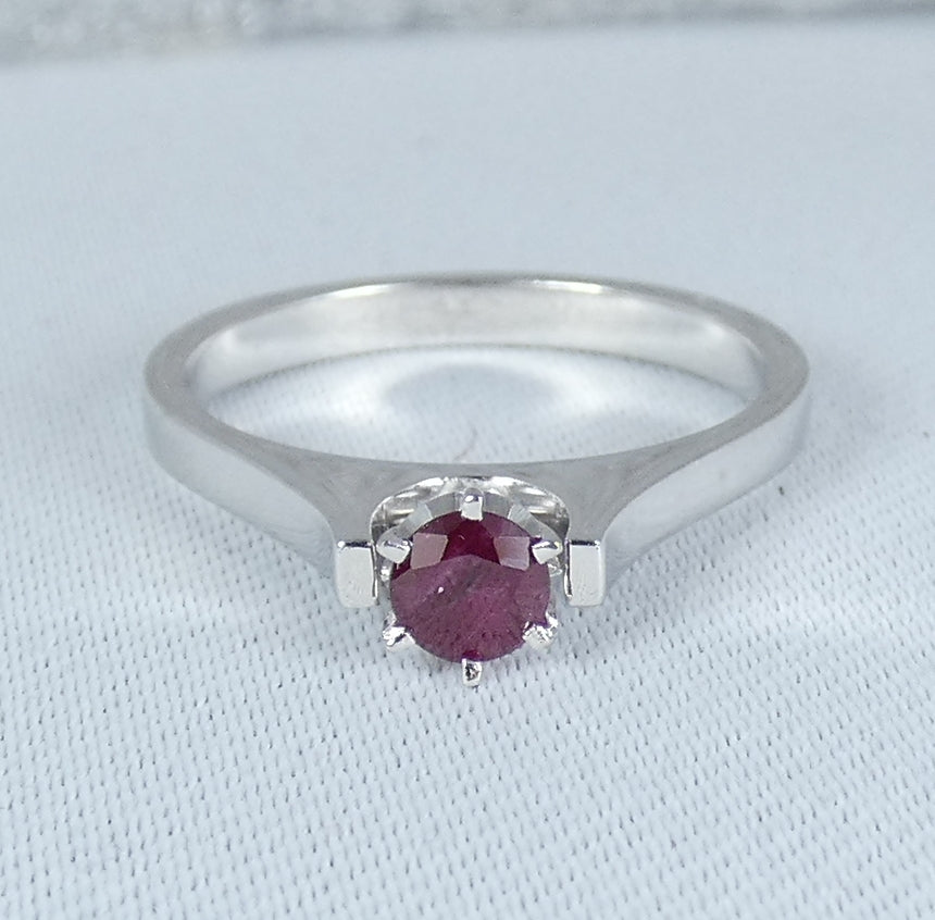 Solid 18ct White Gold 4mm Natural 0.17ct Ruby Solitaire Dress Ring Size 7 N 54