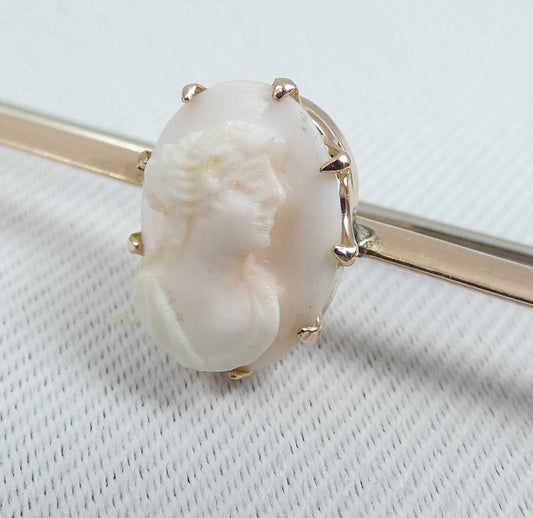 Antique Edwardian 1900 Solid 9ct Yellow Gold Shell Cameo 55mm Bar Brooch Pin 375
