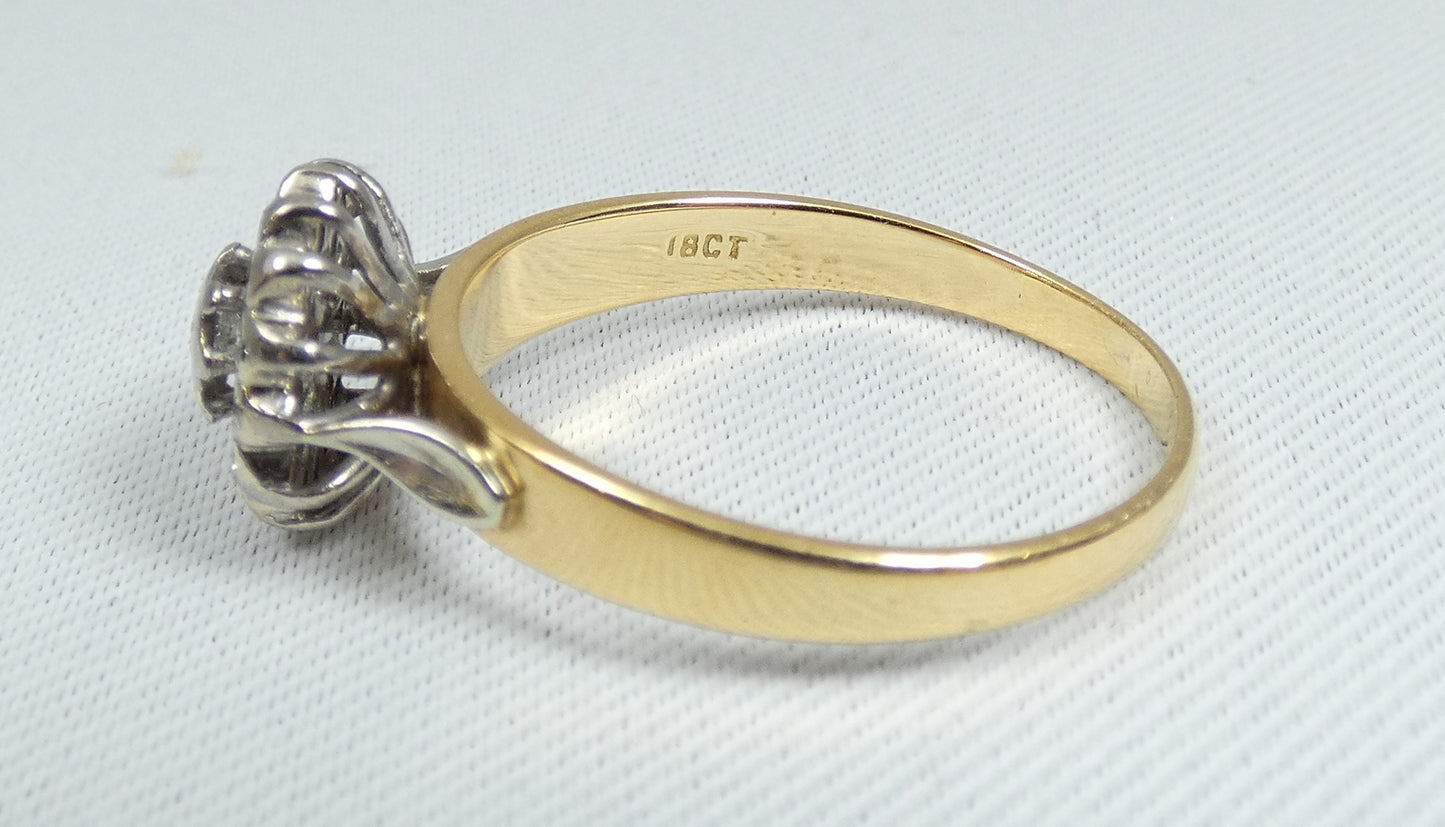 Solid 18ct Yellow Gold 0.30ct Diamond Dress Flower Engagement Ring Size 10 T 61
