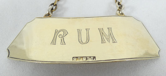 Antique 1900 Australian Sterling Silver Rum Decanter Label Spirit Bottle Tag Stg