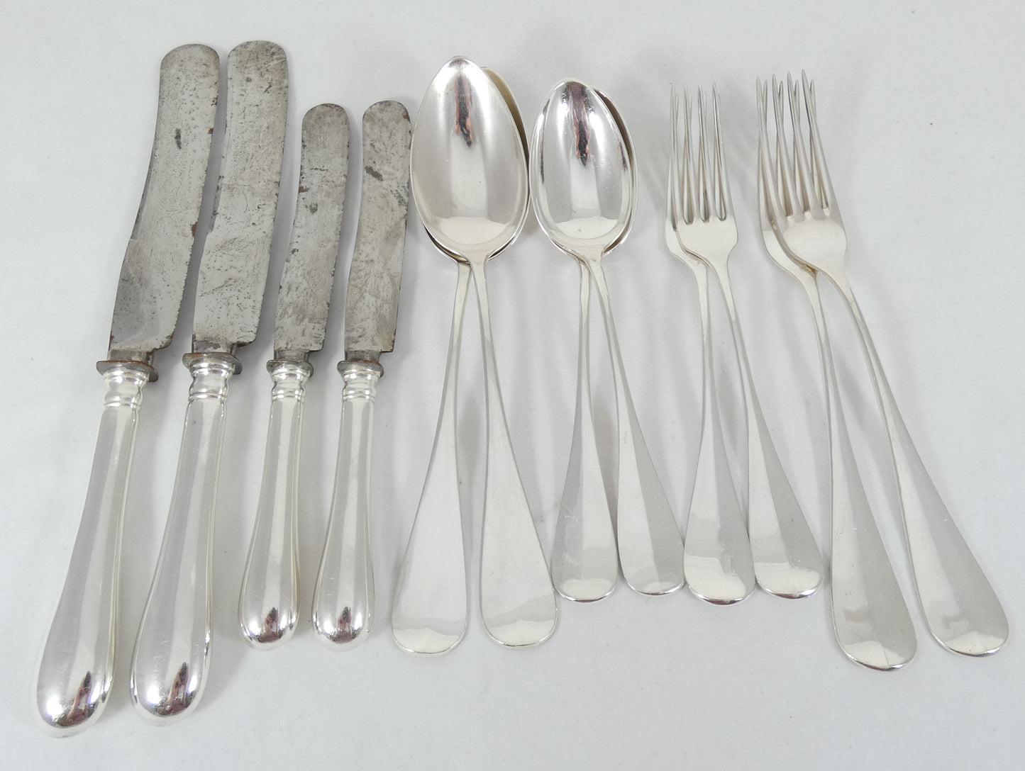 Antique German Solid 800 Silver 12pc 2pl Cutlery Set Knife Fork Spoon Sterling