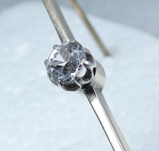 Antique Vintage Solid 9ct Yellow Gold White Sapphire Solitaire Bar Brooch Pin