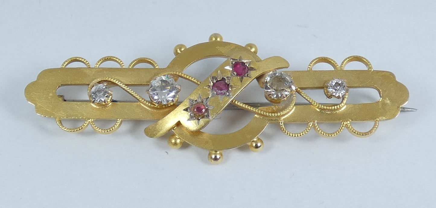 Antique Edwardian 1900 Large Solid Matte 9ct Yellow Gold Brooch Pin Aronson 375