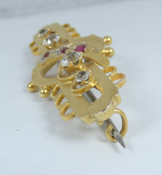 Antique Edwardian 1900 Large Solid Matte 9ct Yellow Gold Brooch Pin Aronson 375