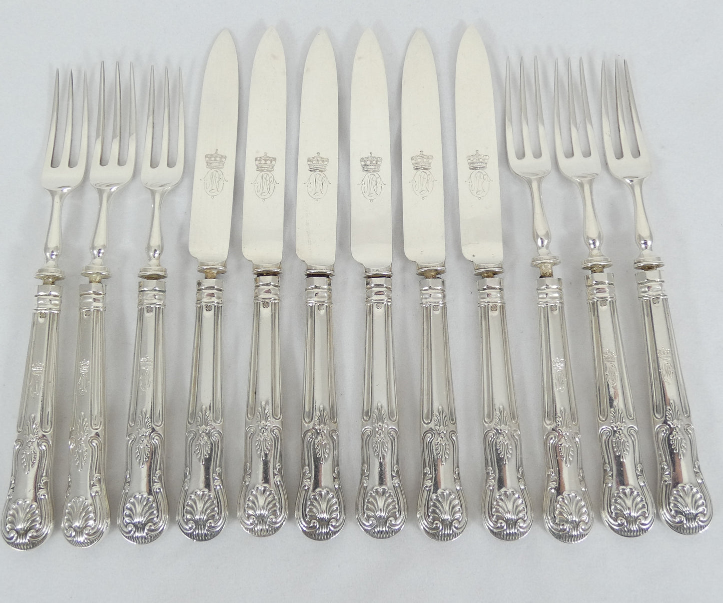 Antique 1933 12pc Sterling Silver Kings Pattern Dessert Cutlery Set Knife Fork