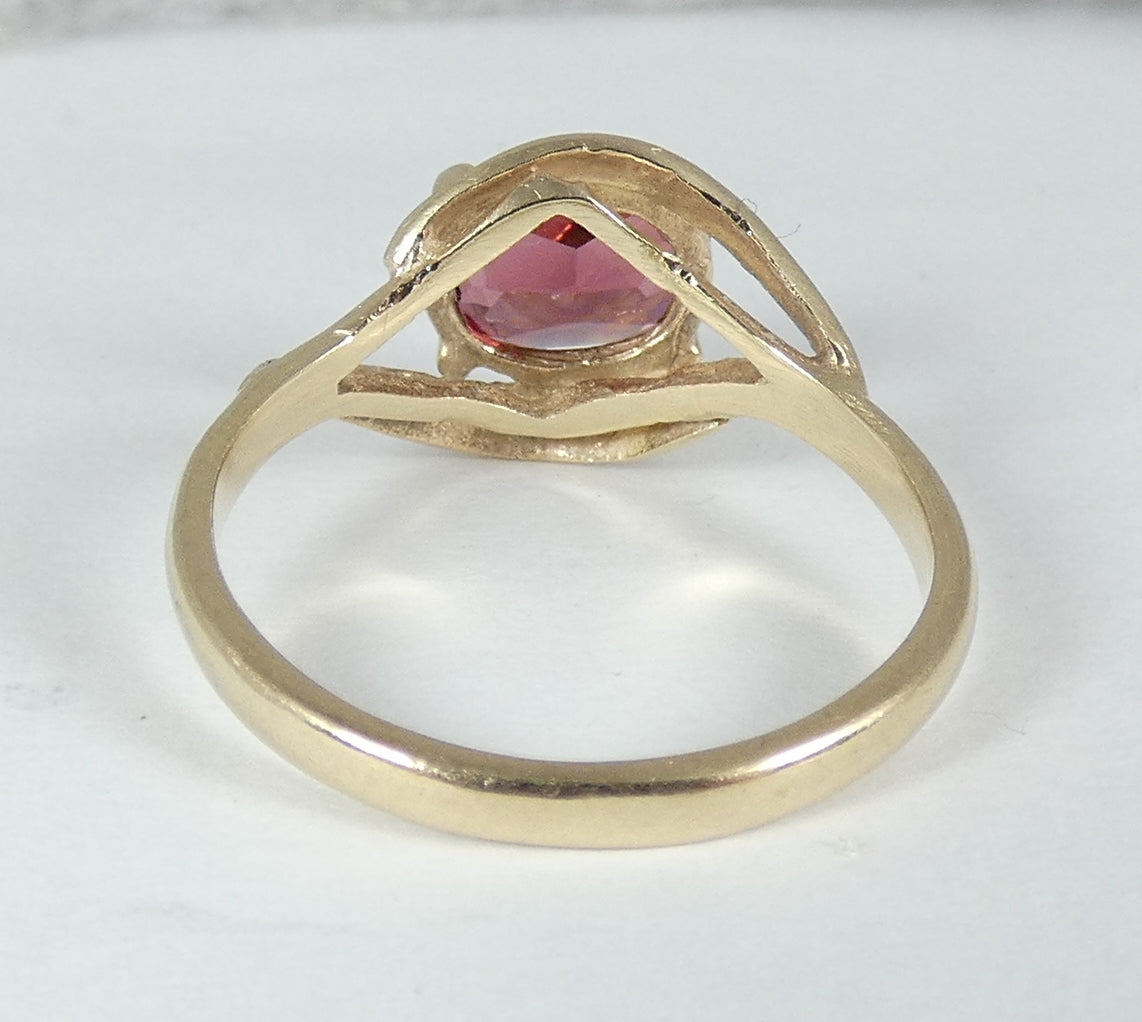 Vintage Solid 9ct Yellow Gold Oval Cut Red Garnet Dress Ring Size 7 N 54 Maroon