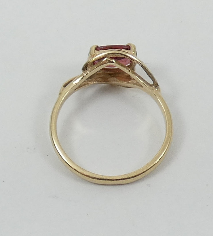Vintage Solid 9ct Yellow Gold Oval Cut Red Garnet Dress Ring Size 7 N 54 Maroon