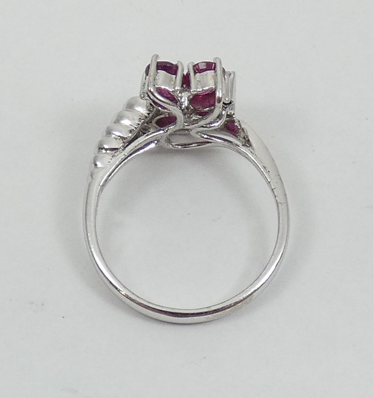 Solid 9ct White Gold Ruby & Diamond Cluster Cocktail Dress Ring Size 7.5 O 55