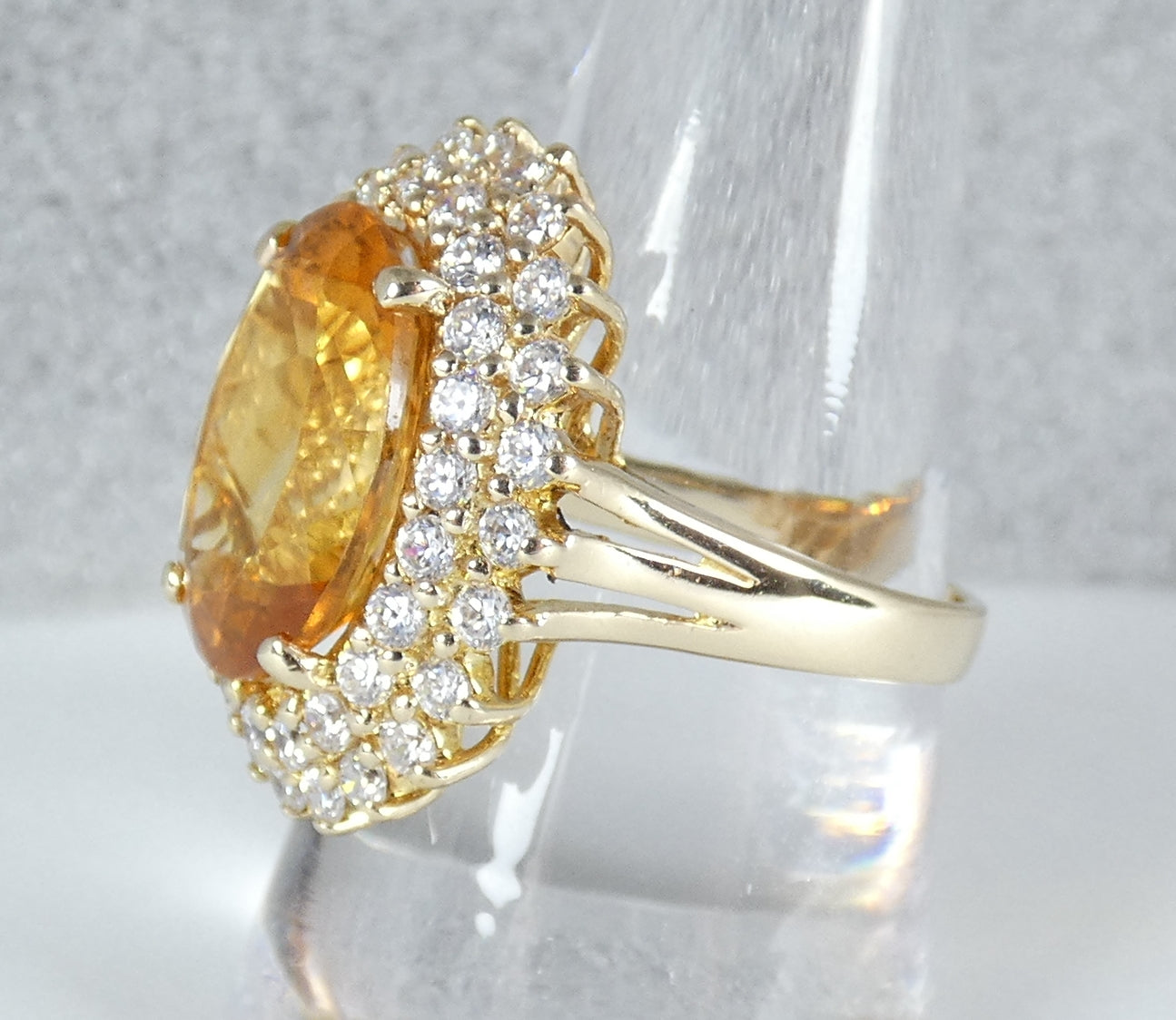 Solid 9ct Yellow Gold Citrine & CZ Cluster Cocktail Dress Ring Size 10 T 61 375