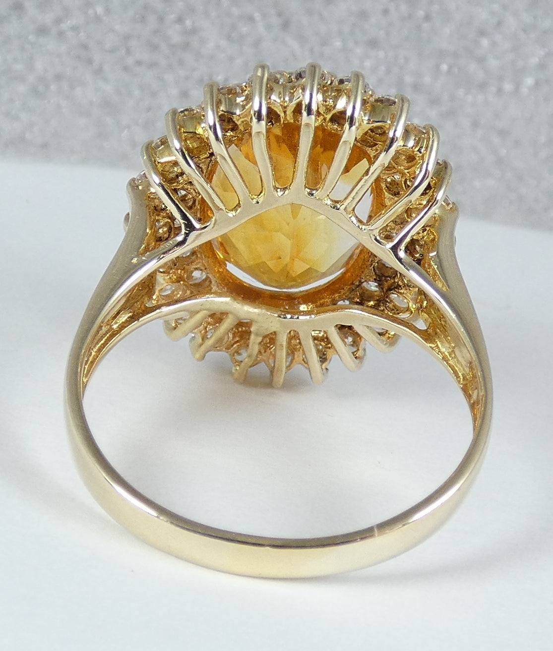 Solid 9ct Yellow Gold Citrine & CZ Cluster Cocktail Dress Ring Size 10 T 61 375