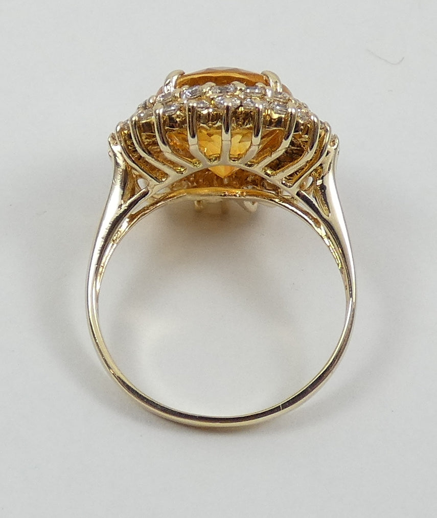 Solid 9ct Yellow Gold Citrine & CZ Cluster Cocktail Dress Ring Size 10 T 61 375