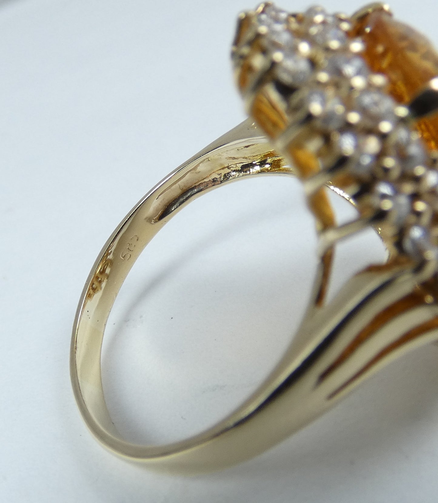 Solid 9ct Yellow Gold Citrine & CZ Cluster Cocktail Dress Ring Size 10 T 61 375