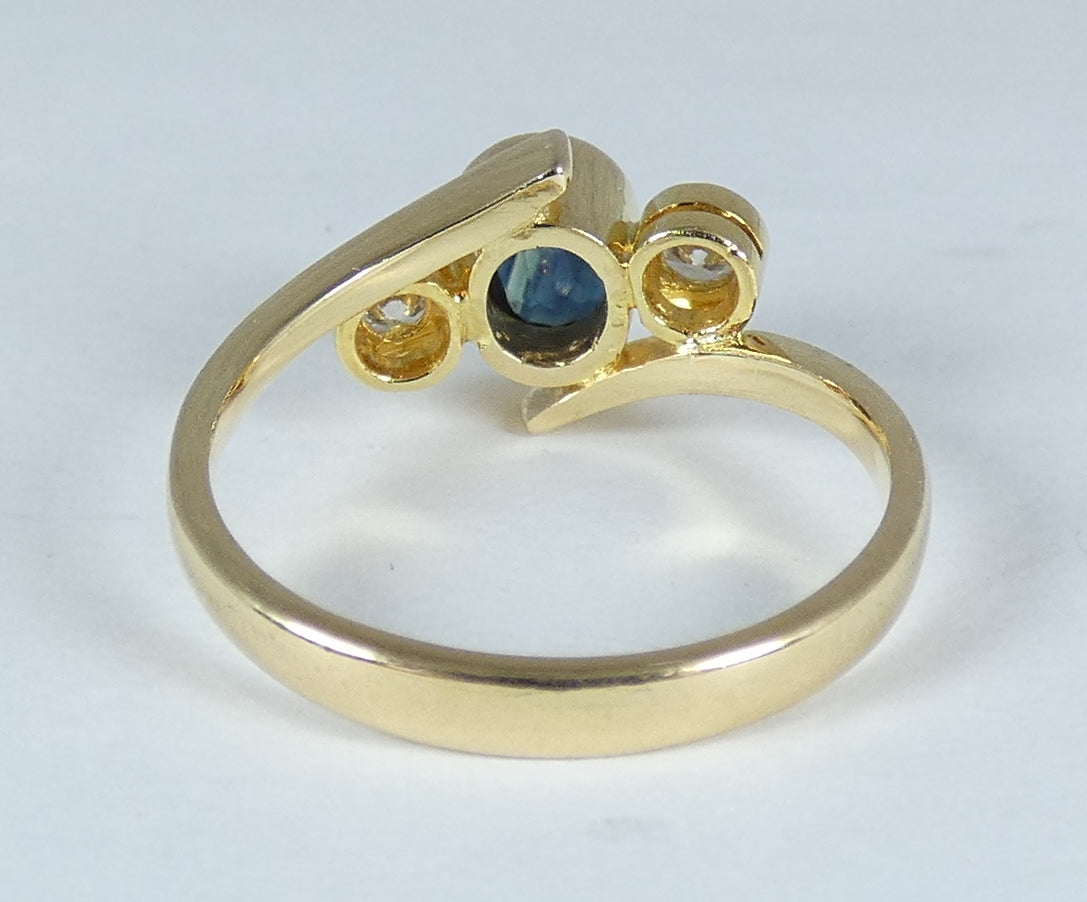 Solid 18ct Yellow Gold Parti Sapphire & Diamond Trilogy Dress Ring Size 6.5 M 52