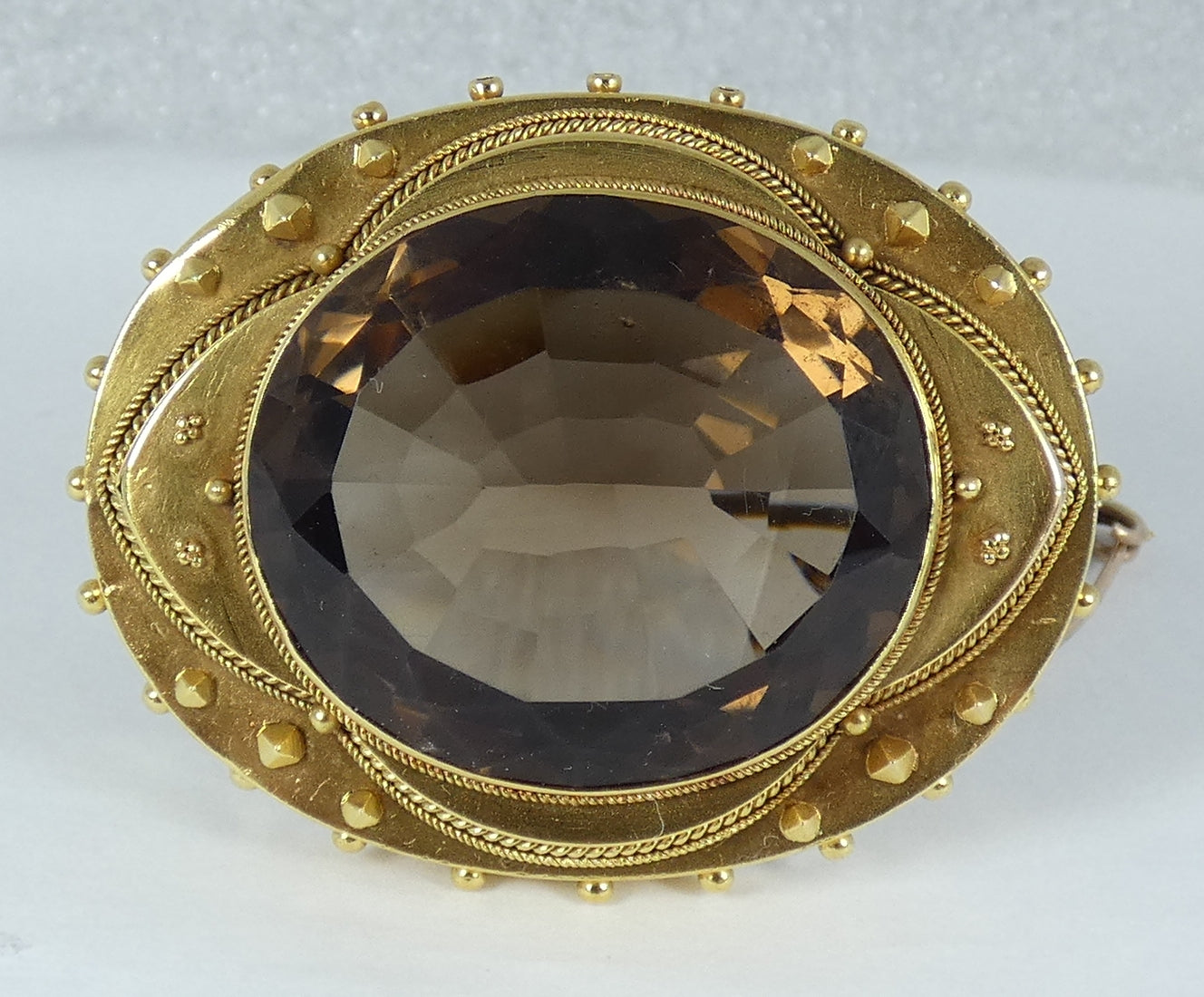 Large Antique 1890 Victorian Solid 18ct Gold & 54ct Smoky Quartz Brooch Pin 23gm