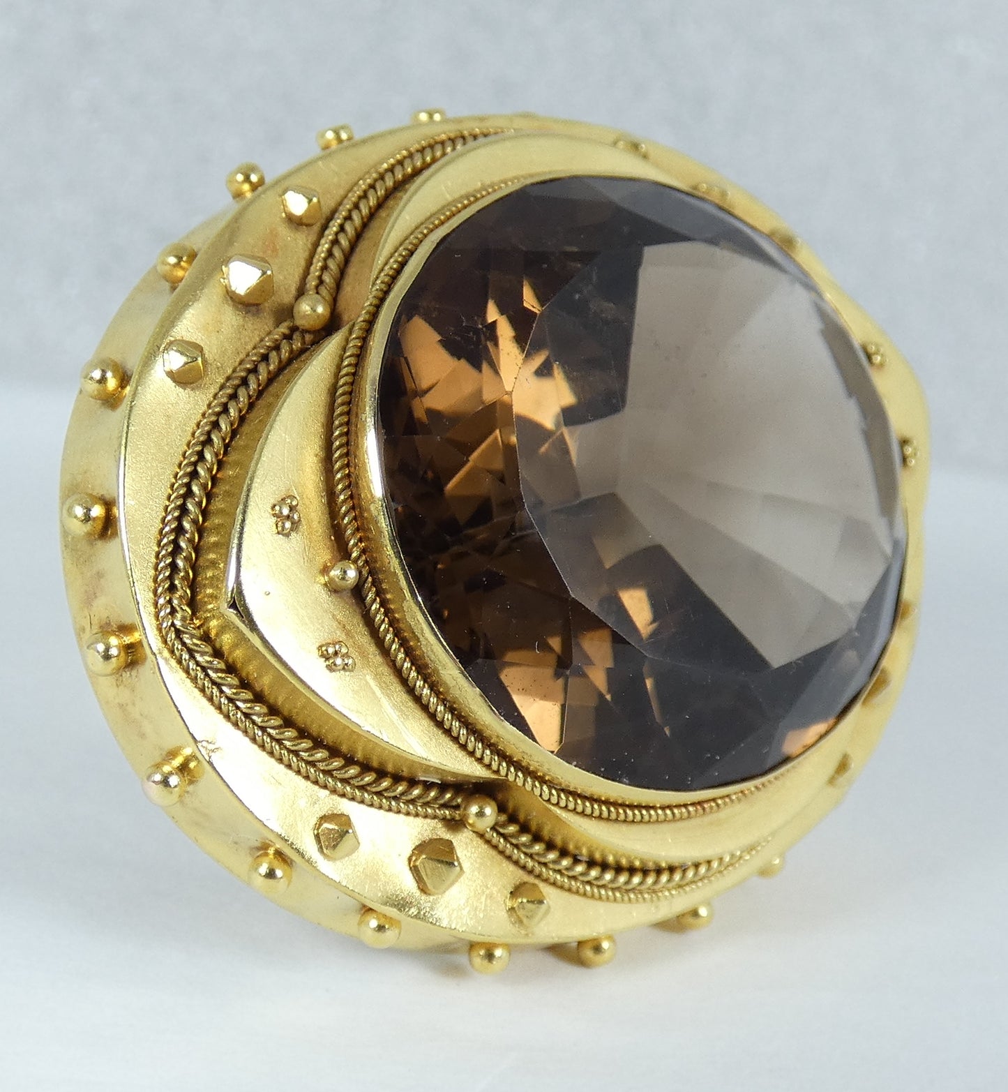 Large Antique 1890 Victorian Solid 18ct Gold & 54ct Smoky Quartz Brooch Pin 23gm