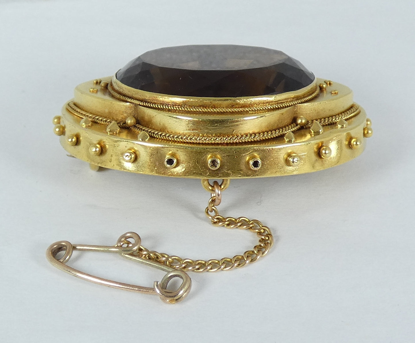 Large Antique 1890 Victorian Solid 18ct Gold & 54ct Smoky Quartz Brooch Pin 23gm