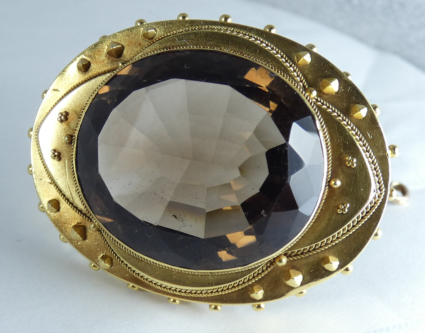 Large Antique 1890 Victorian Solid 18ct Gold & 54ct Smoky Quartz Brooch Pin 23gm
