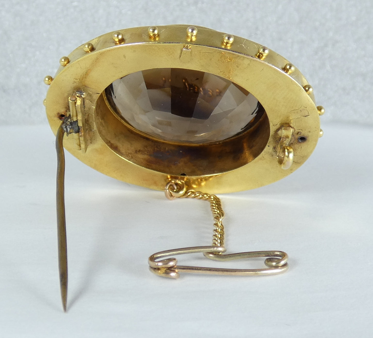 Large Antique 1890 Victorian Solid 18ct Gold & 54ct Smoky Quartz Brooch Pin 23gm