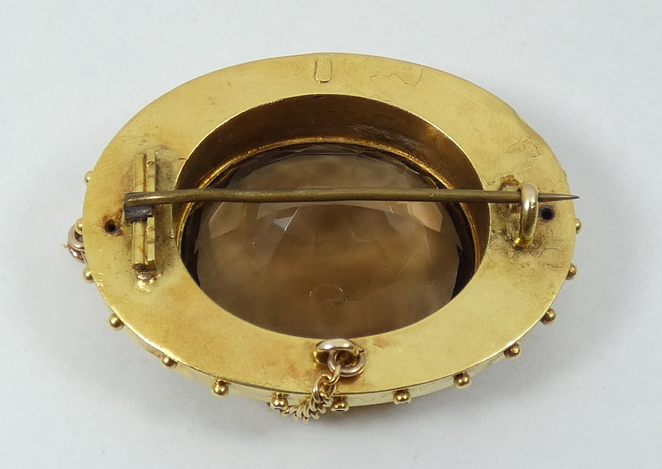 Large Antique 1890 Victorian Solid 18ct Gold & 54ct Smoky Quartz Brooch Pin 23gm
