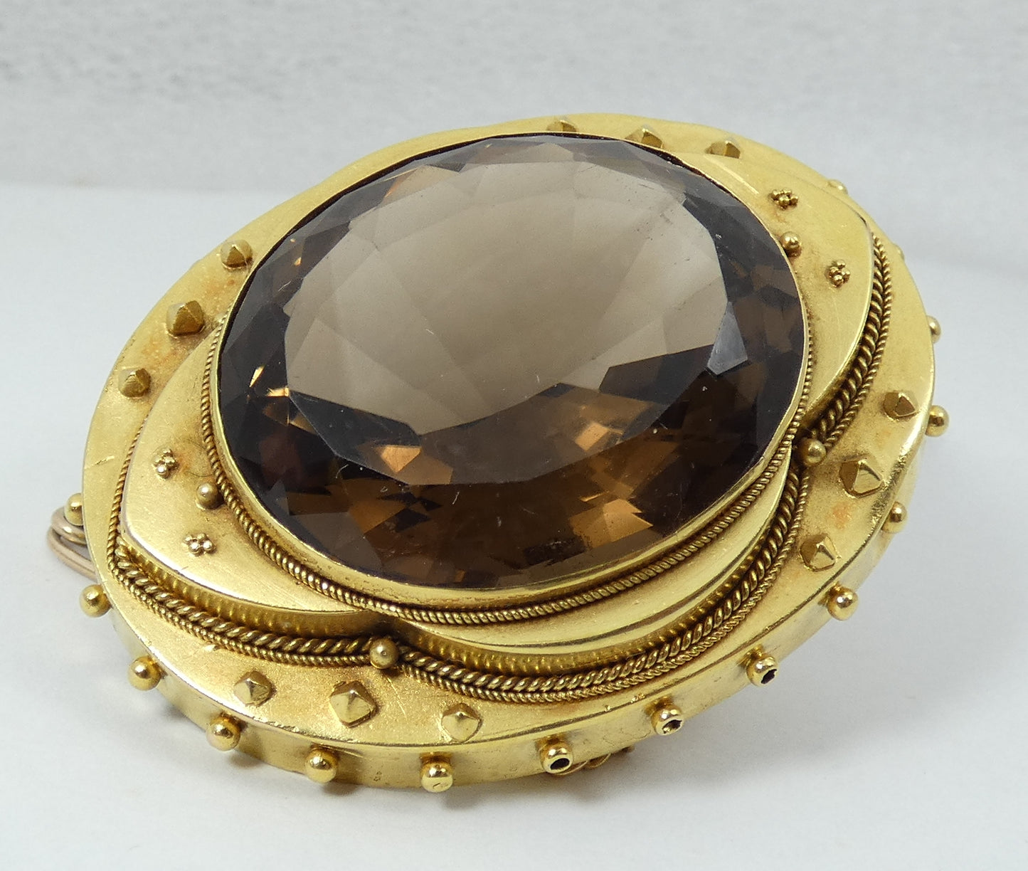 Large Antique 1890 Victorian Solid 18ct Gold & 54ct Smoky Quartz Brooch Pin 23gm