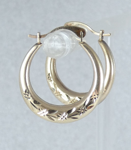 Vintage Solid 9ct Yellow Gold Pair of 18mm Hoop Earrings Set Matte Bright Cut